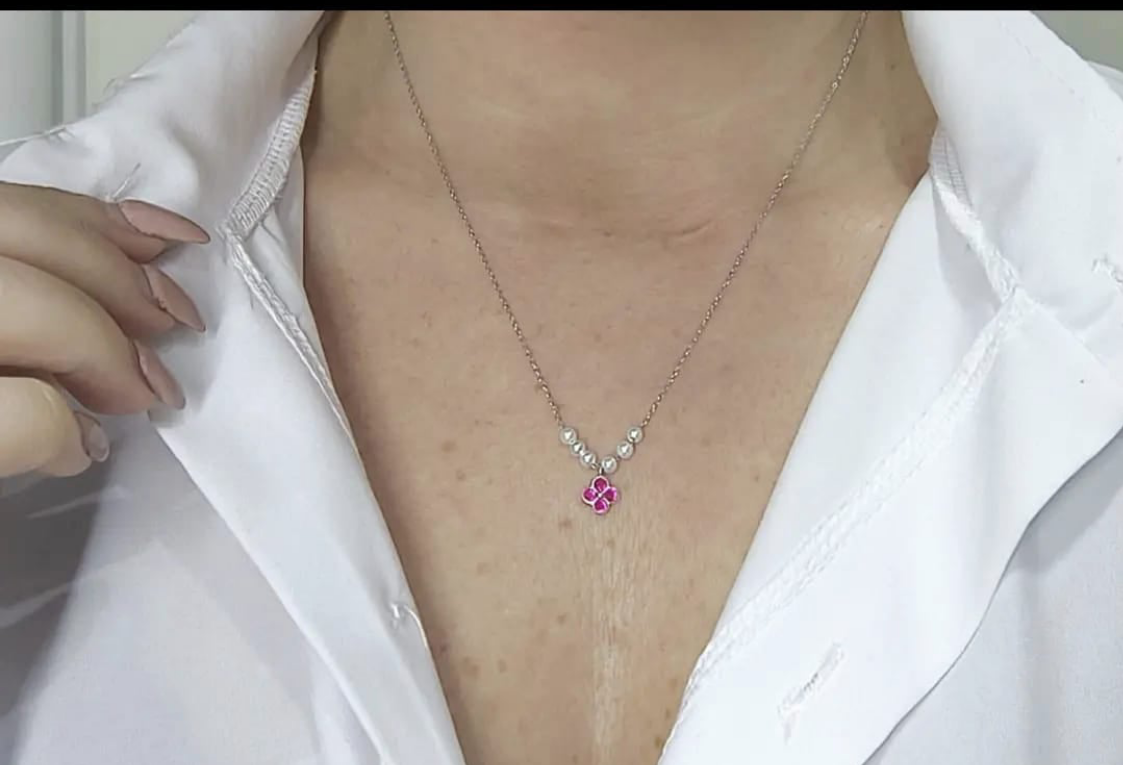 Collana con perline e fiore colorato zirconato Argento 925