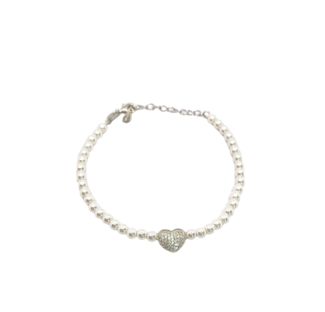 Bracciale con perle con cuore  zirconato Argento 925