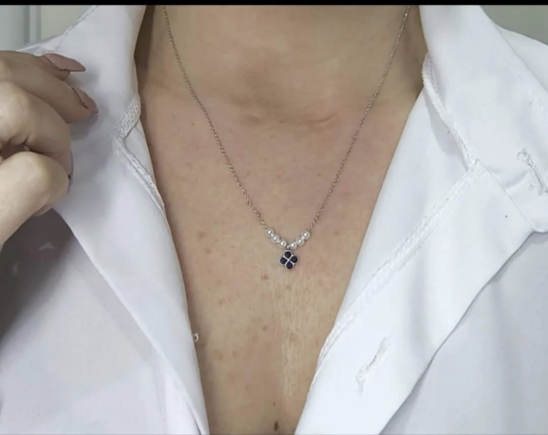 Collana con perline e fiore colorato zirconato Argento 925