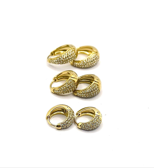 Set orecchini  a cerchietto con zirconi  acciaio