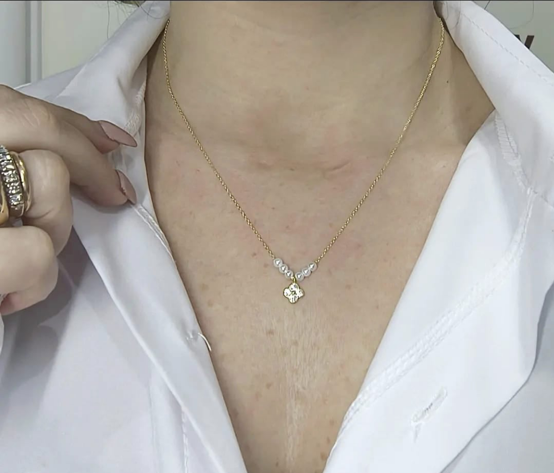 Collana con perline e fiore colorato zirconato Argento 925