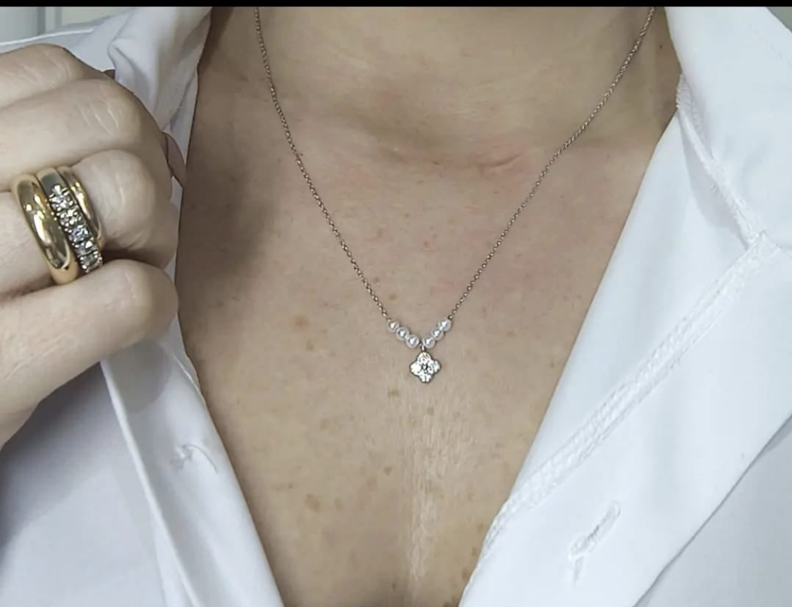 Collana con perline e fiore colorato zirconato Argento 925