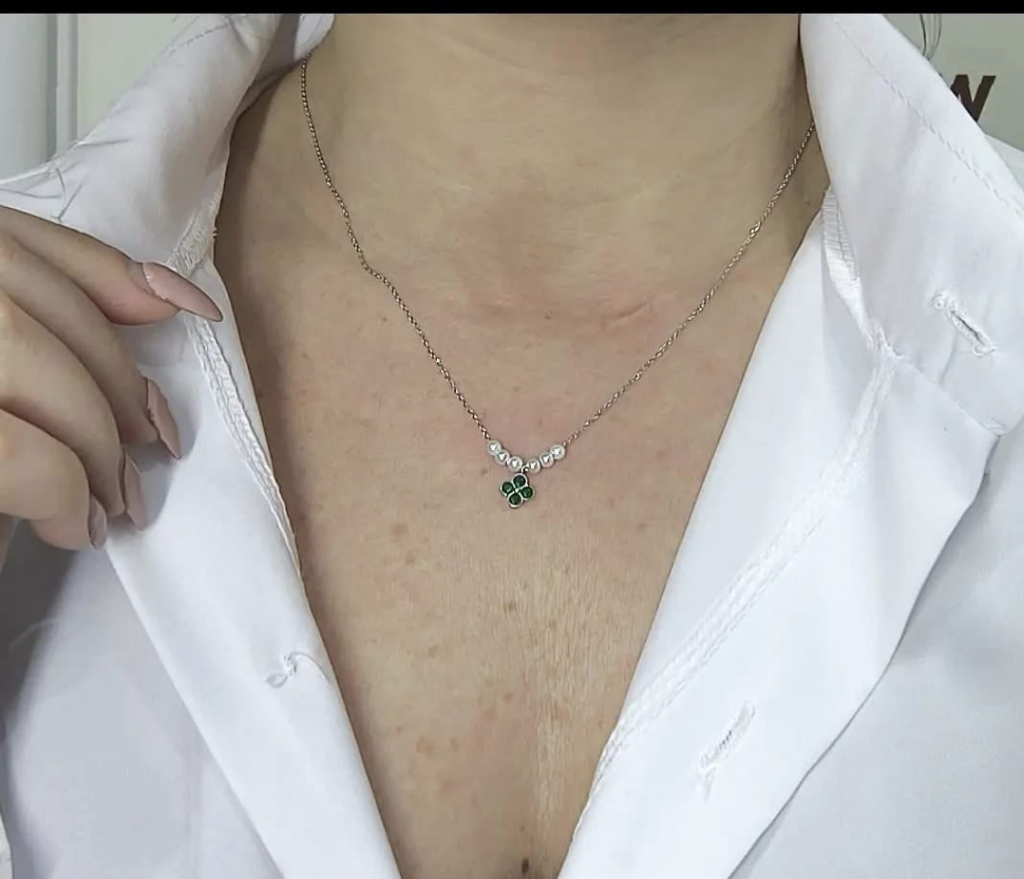 Collana con perline e fiore colorato zirconato Argento 925