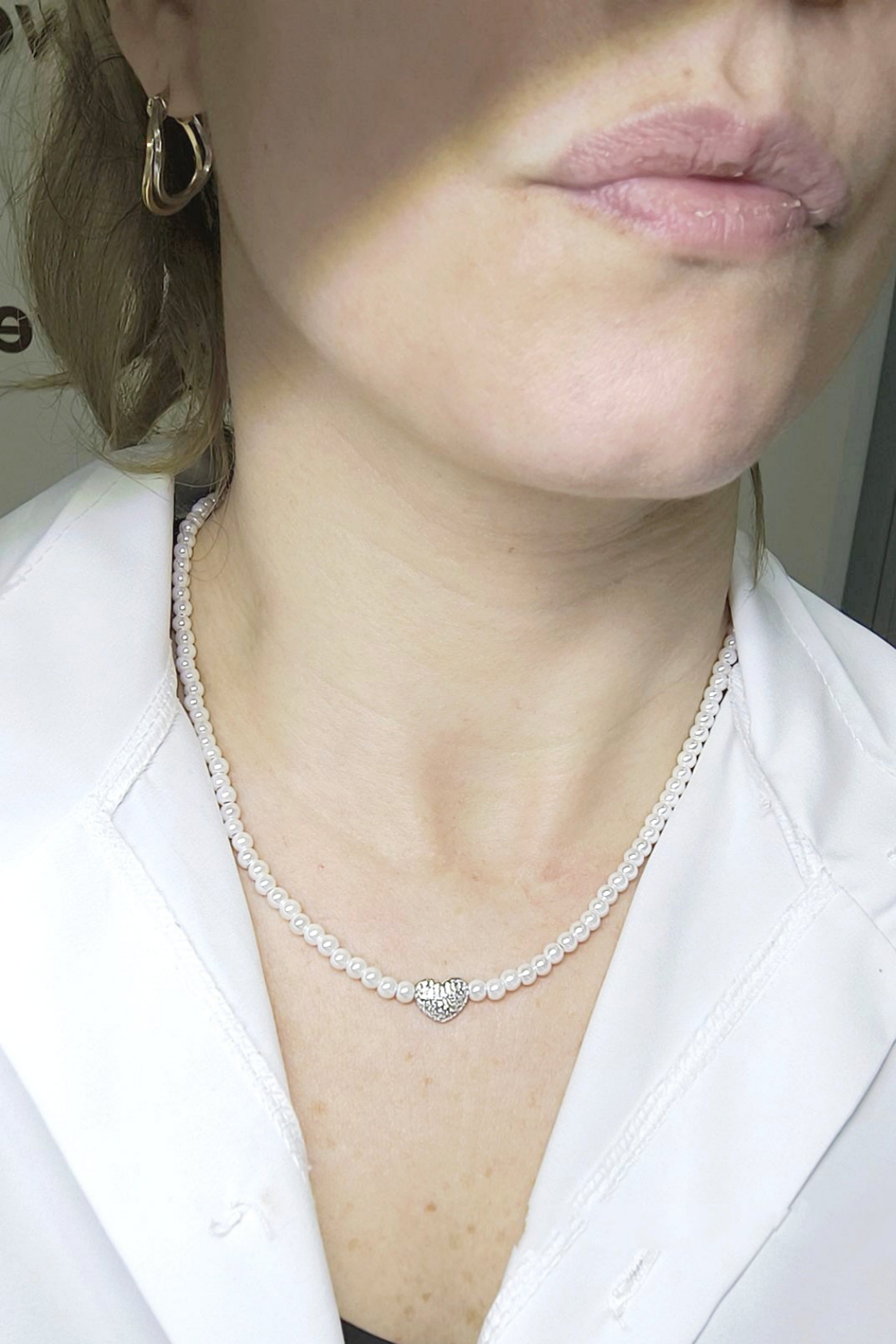 Collana con perle con cuore zirconato argento 925