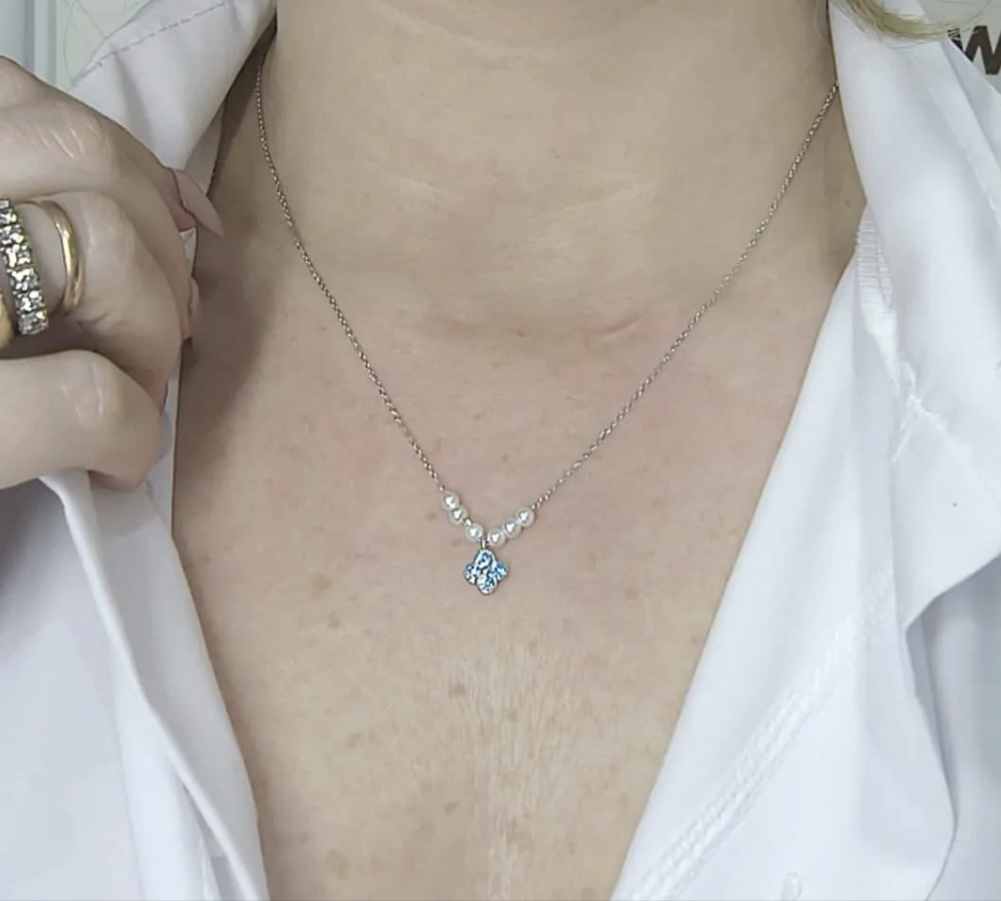 Collana con perline e fiore colorato zirconato Argento 925
