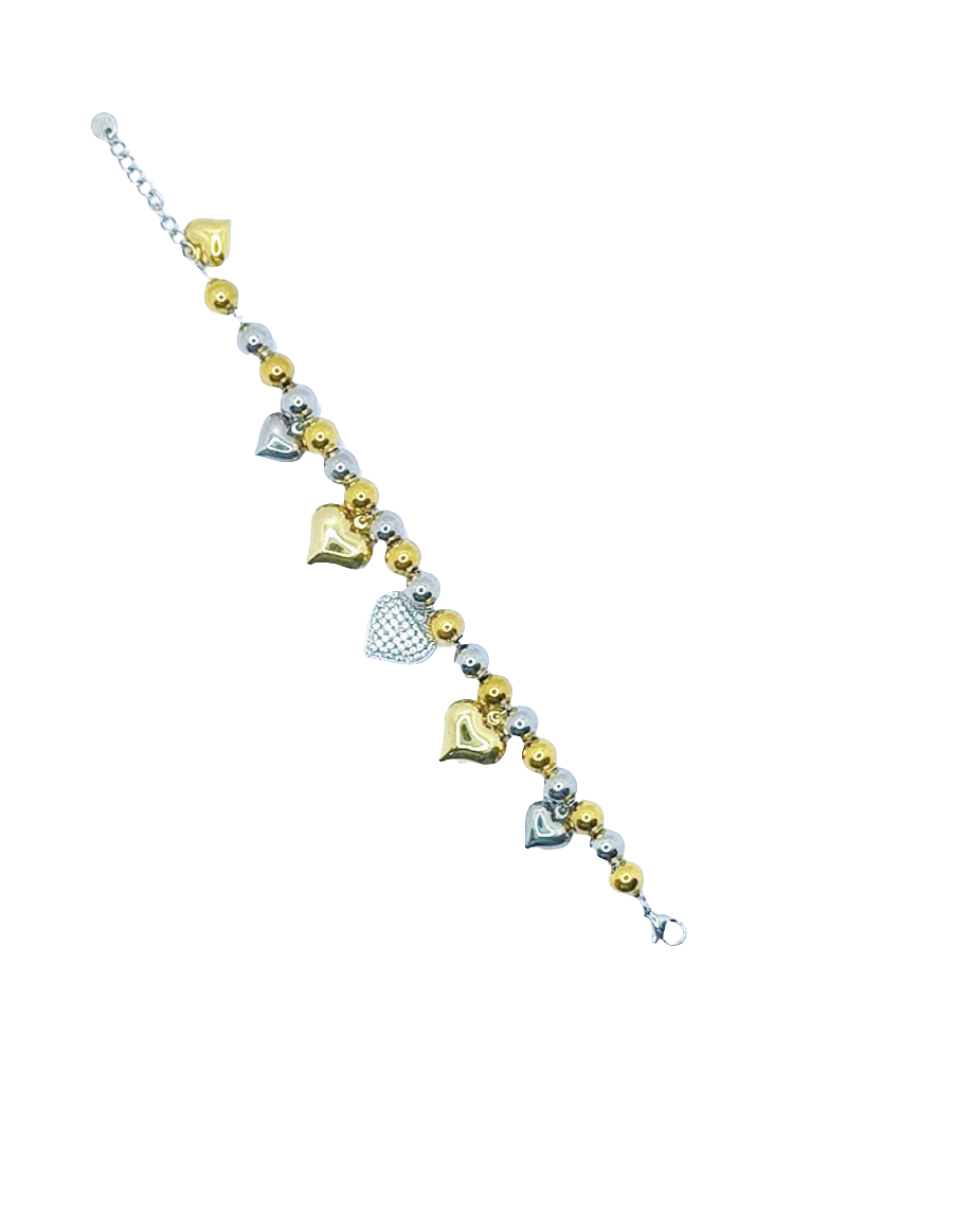 Bracciale sonaglio con cuore zirconato in acciaio