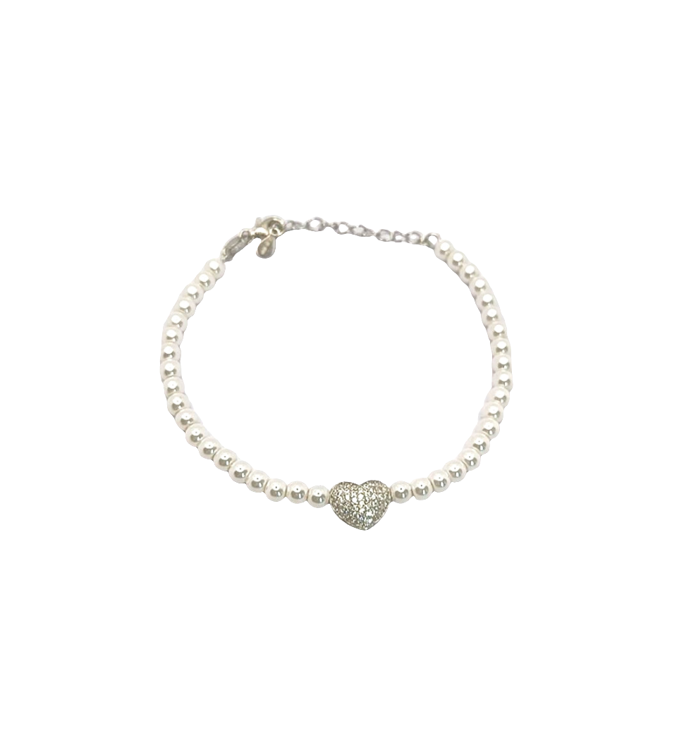 Bracciale con perle con cuore  zirconato Argento 925