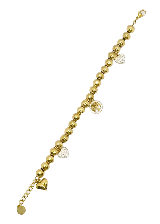 Bracciale a sonaglio ciondoli cuore zinconato acciaio