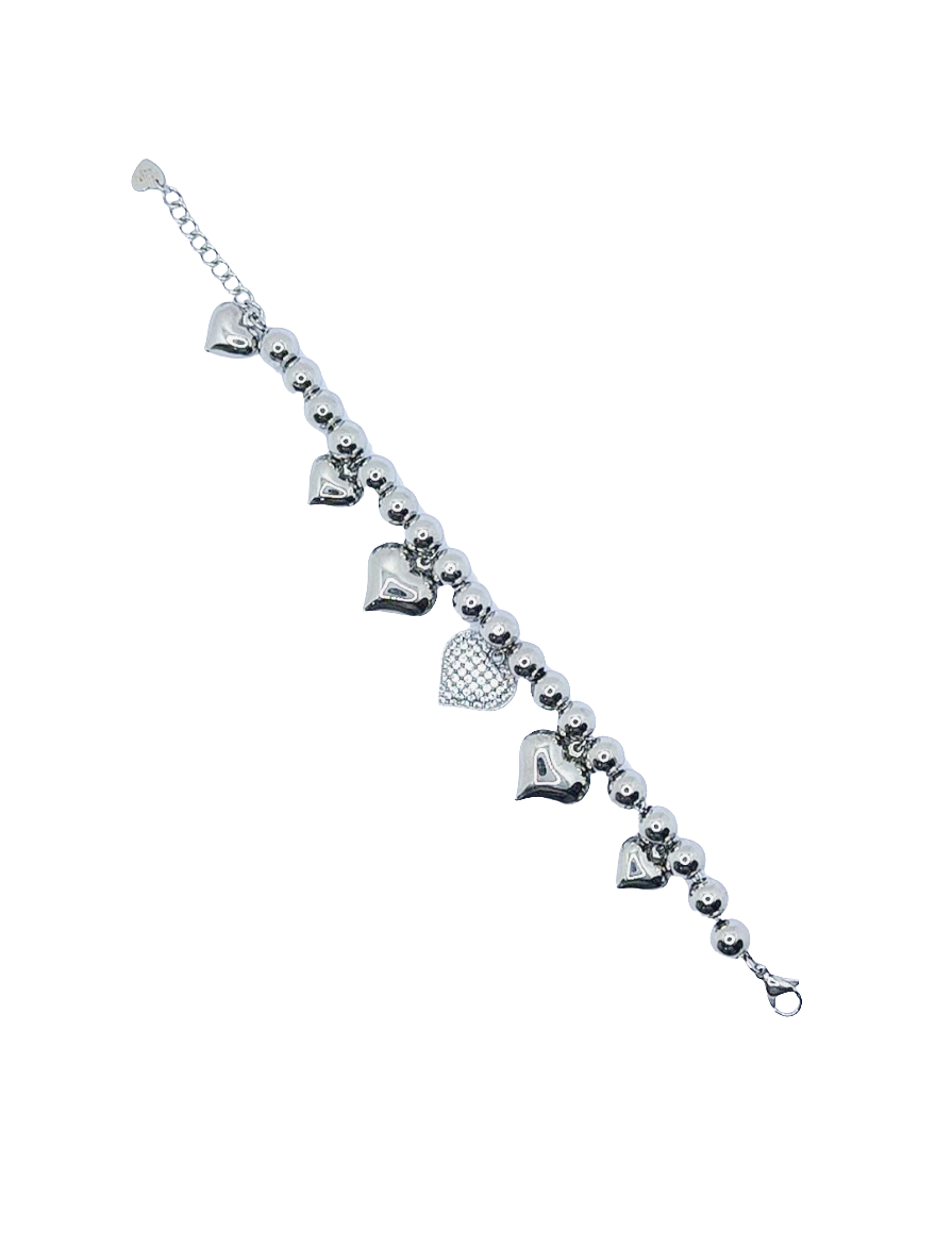Bracciale sonaglio con cuore zirconato in acciaio