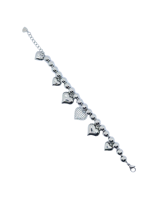 Bracciale sonaglio con cuore zirconato in acciaio