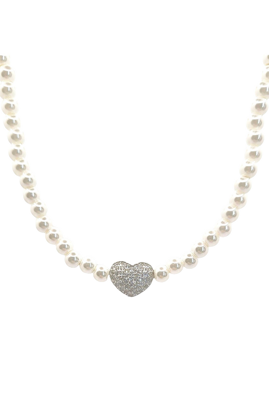 Collana con perle con cuore zirconato argento 925