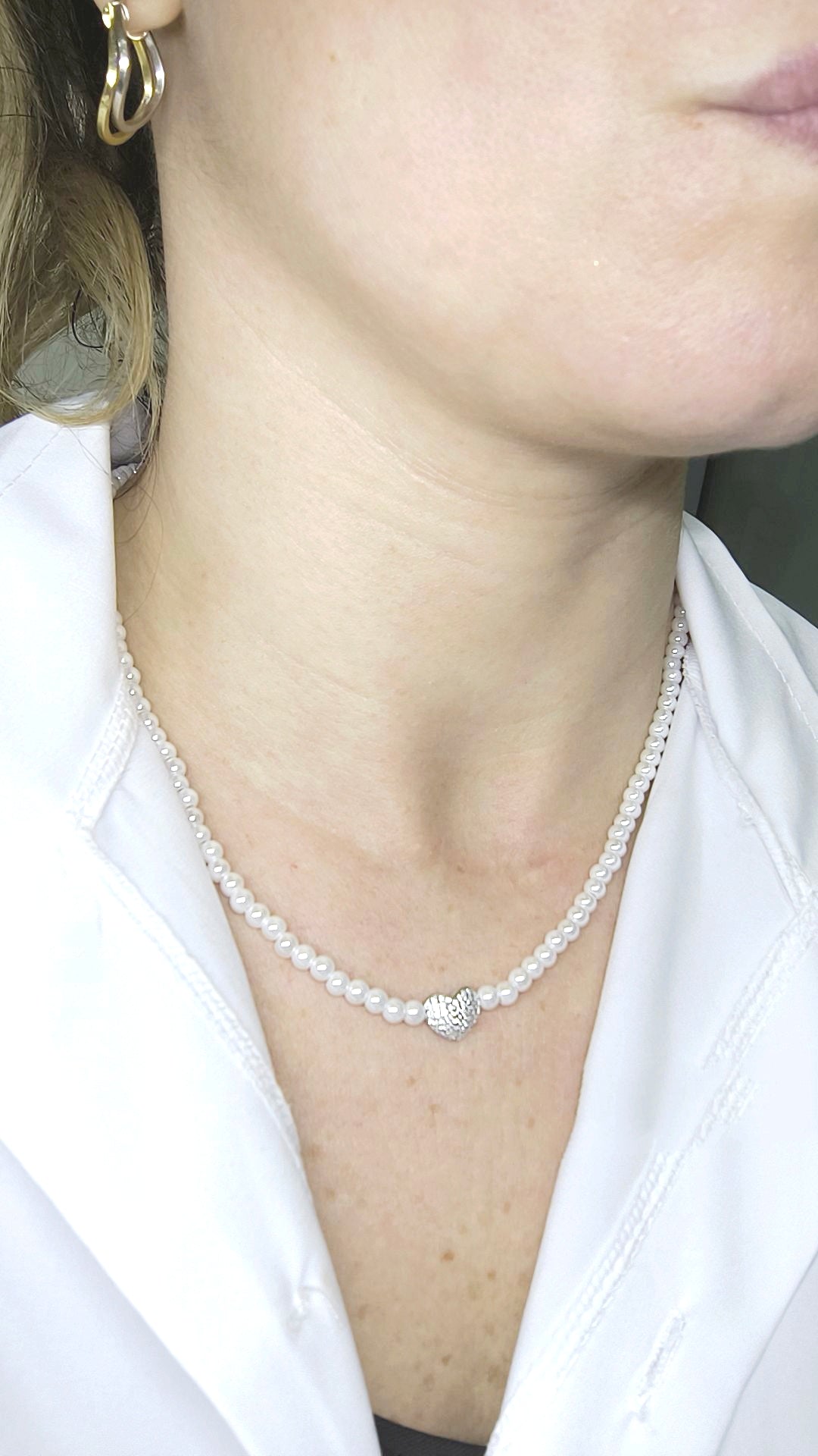 Collana con perle con cuore zirconato argento 925