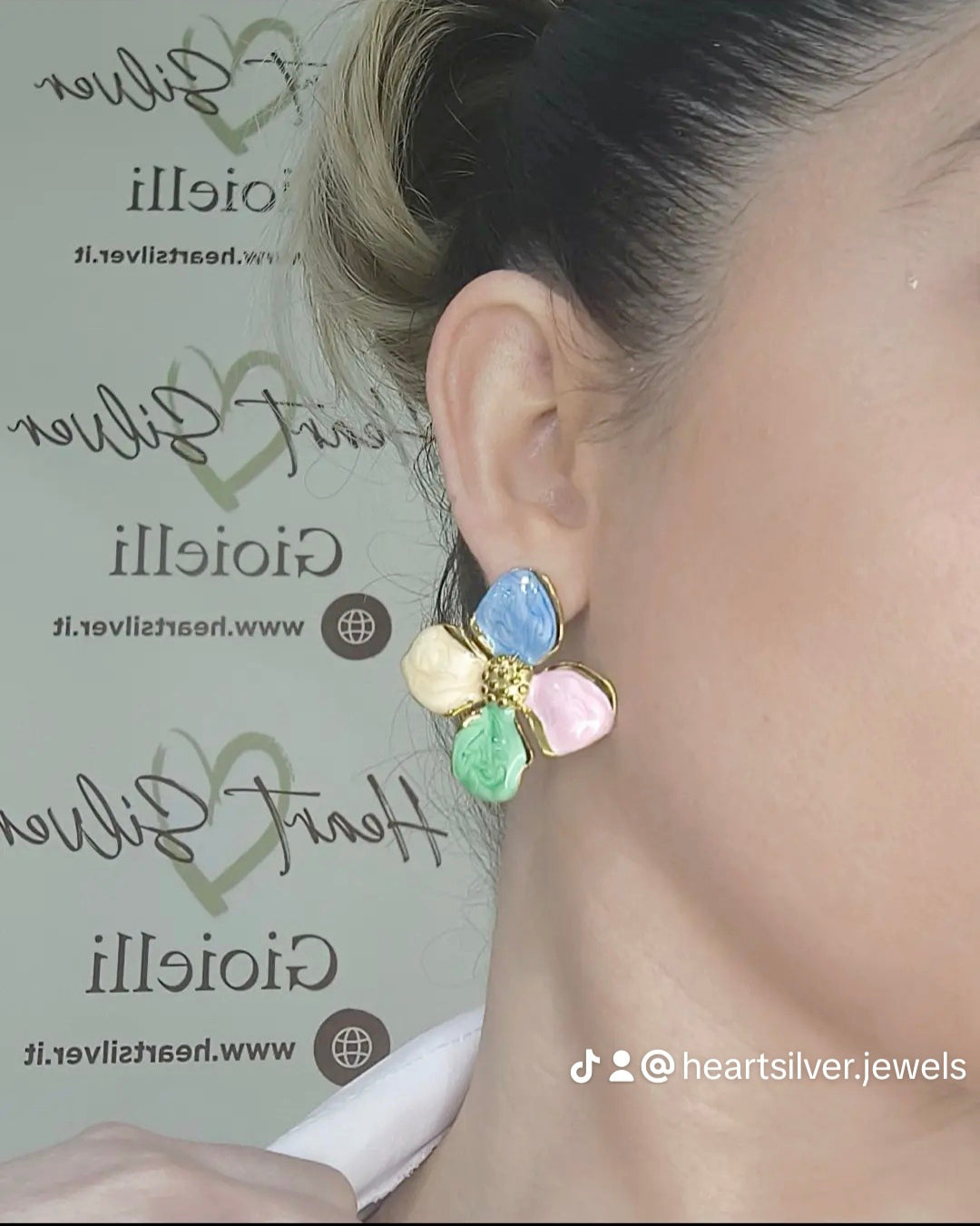 Orecchini a fiore due colori acciaio