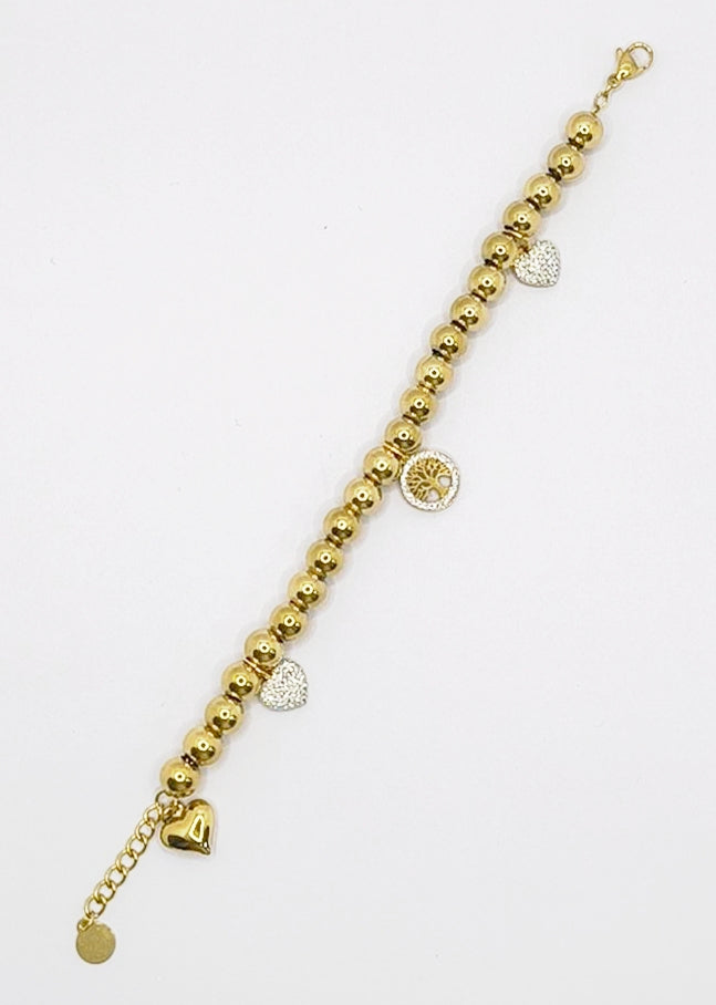 Bracciale a sonaglio ciondoli cuore zinconato acciaio