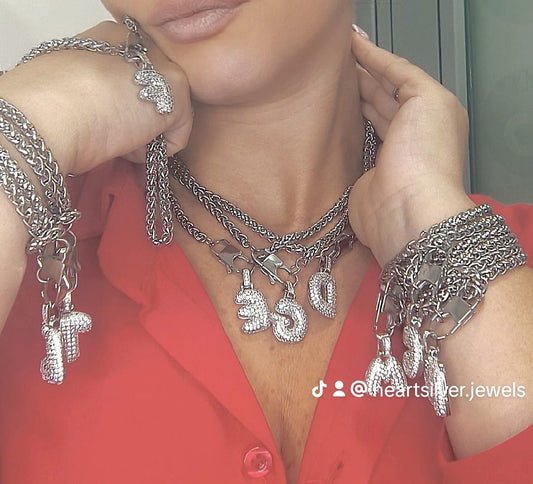 Collana Lettere bombata con zirconi  Acciaio