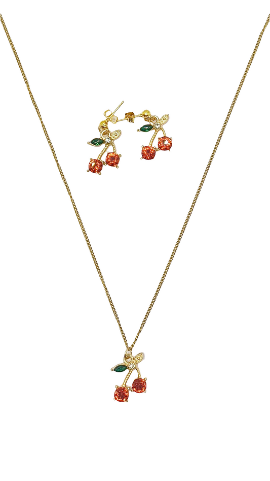 Set collana e orecchini ciliegio in acciaio