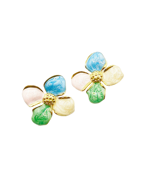 Orecchini a fiore  due colori  acciaio